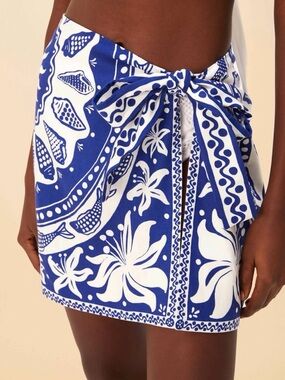 FARM Rio Blue Nature Linen Blend Tie Sarong Cover-up Skirt Size Medium NWT
